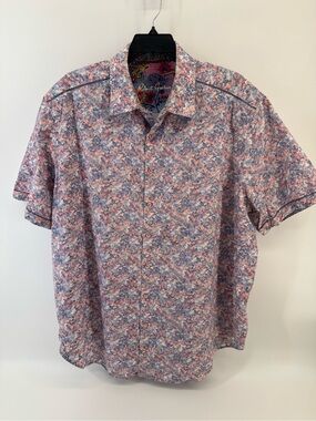 Robert Graham Men’s Short Sleeve Floral Print Button-Up Shirt - Pink/Blue -3XL